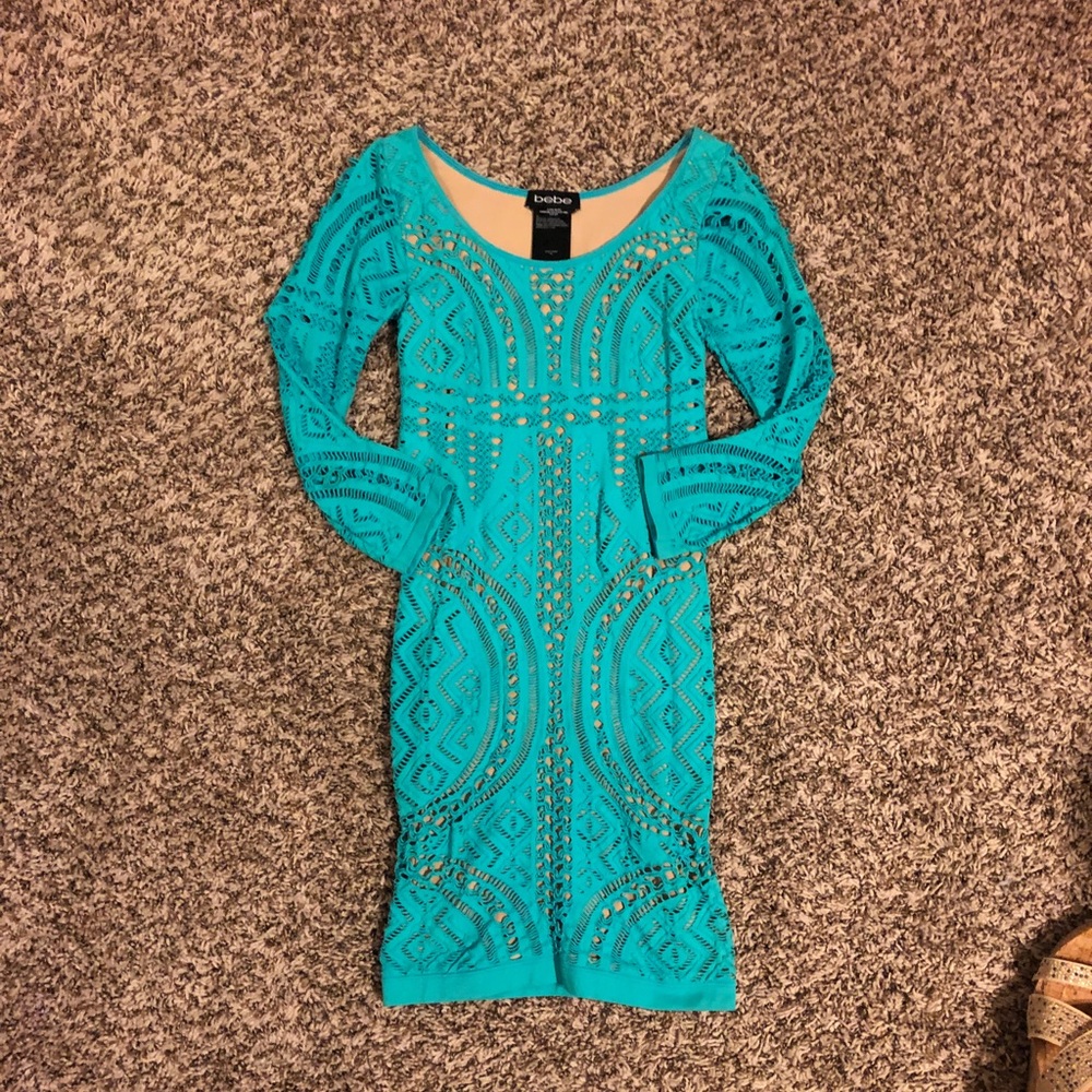 BeBe Petite Small PS Teal/Turquoise Bodycon Dress